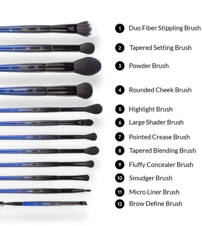 BH Cosmetics - *Mystic Zodiac* - Set di 12 pennelli viso e occhi Constellation