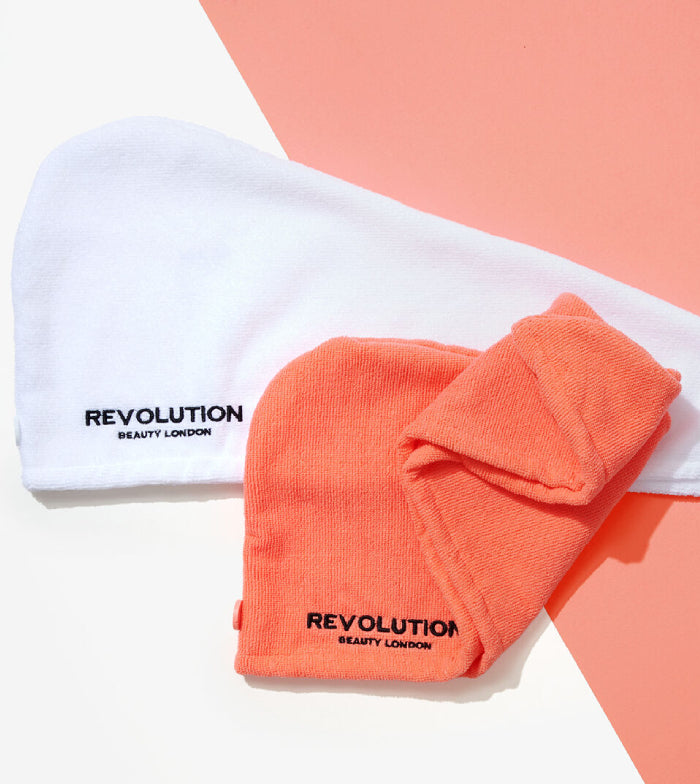 Revolution Haircare - Pacchetto di asciugamani per capelli in microfibra - Bianco e corallo